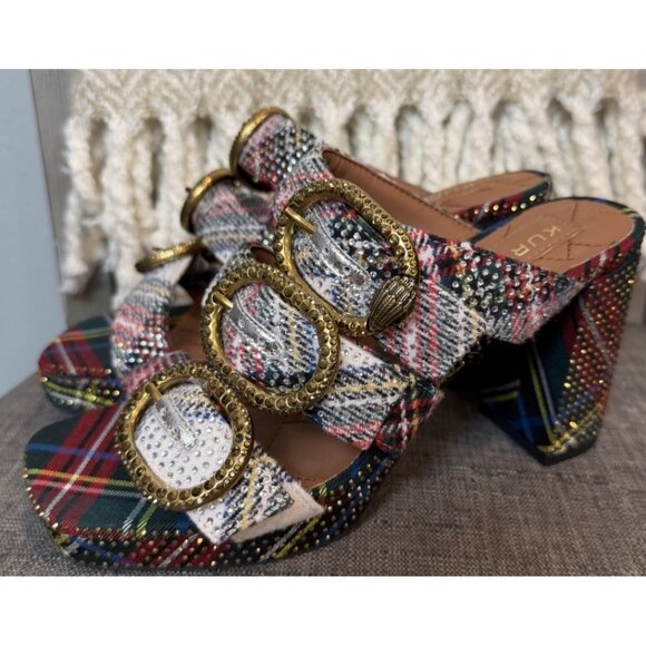Kurt Geiger London MAYFAIR PLATFORM MULE HEEL Size 36 US 6 Plaid Rhinestone READ - Picture 2 of 15